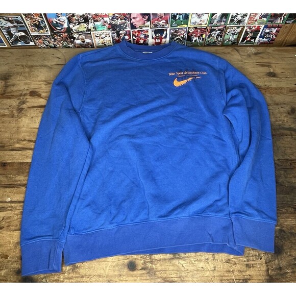 Nike Sport & Sanctuary Club Crewneck Sweatshirt Mens Size Small Blue Orange - Picture 1 of 6